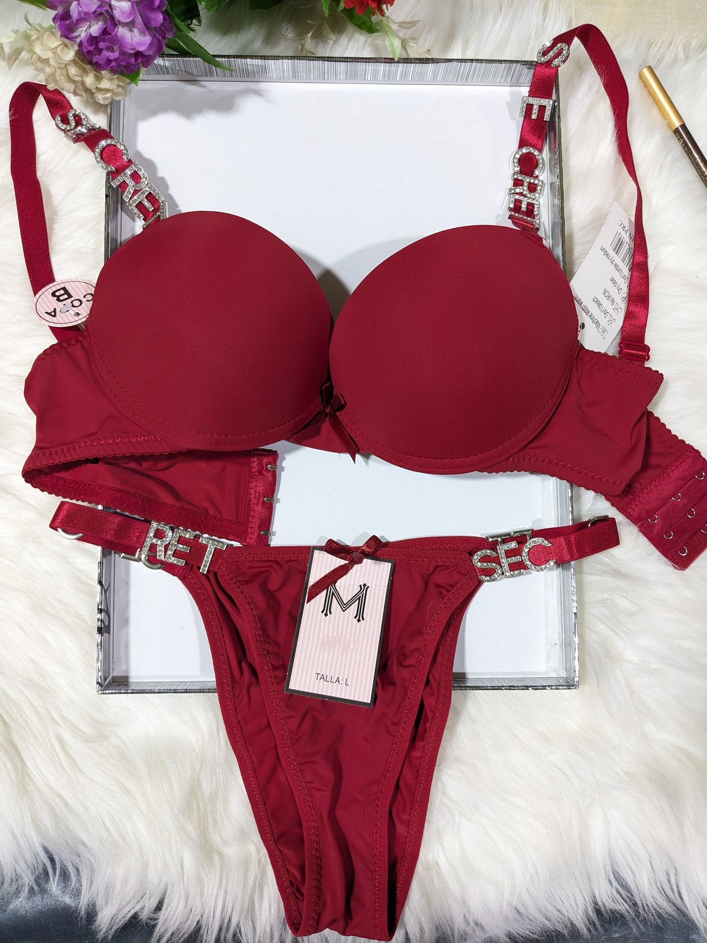 Single Padded Bra Penty Set with Fancy alphabets straps (SPBS 007)