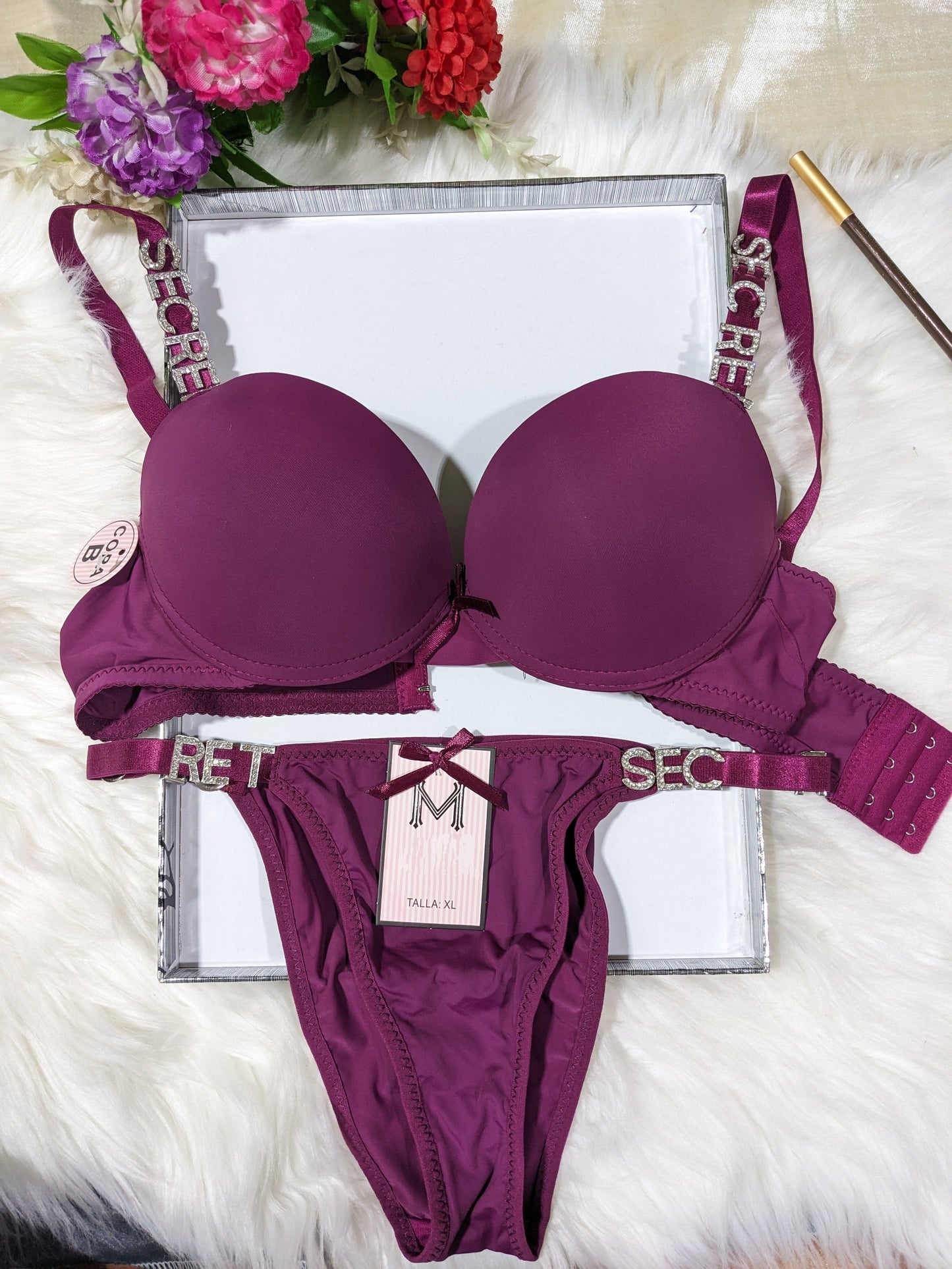 Single Padded Bra Penty Set with Fancy alphabets straps (SPBS 007)