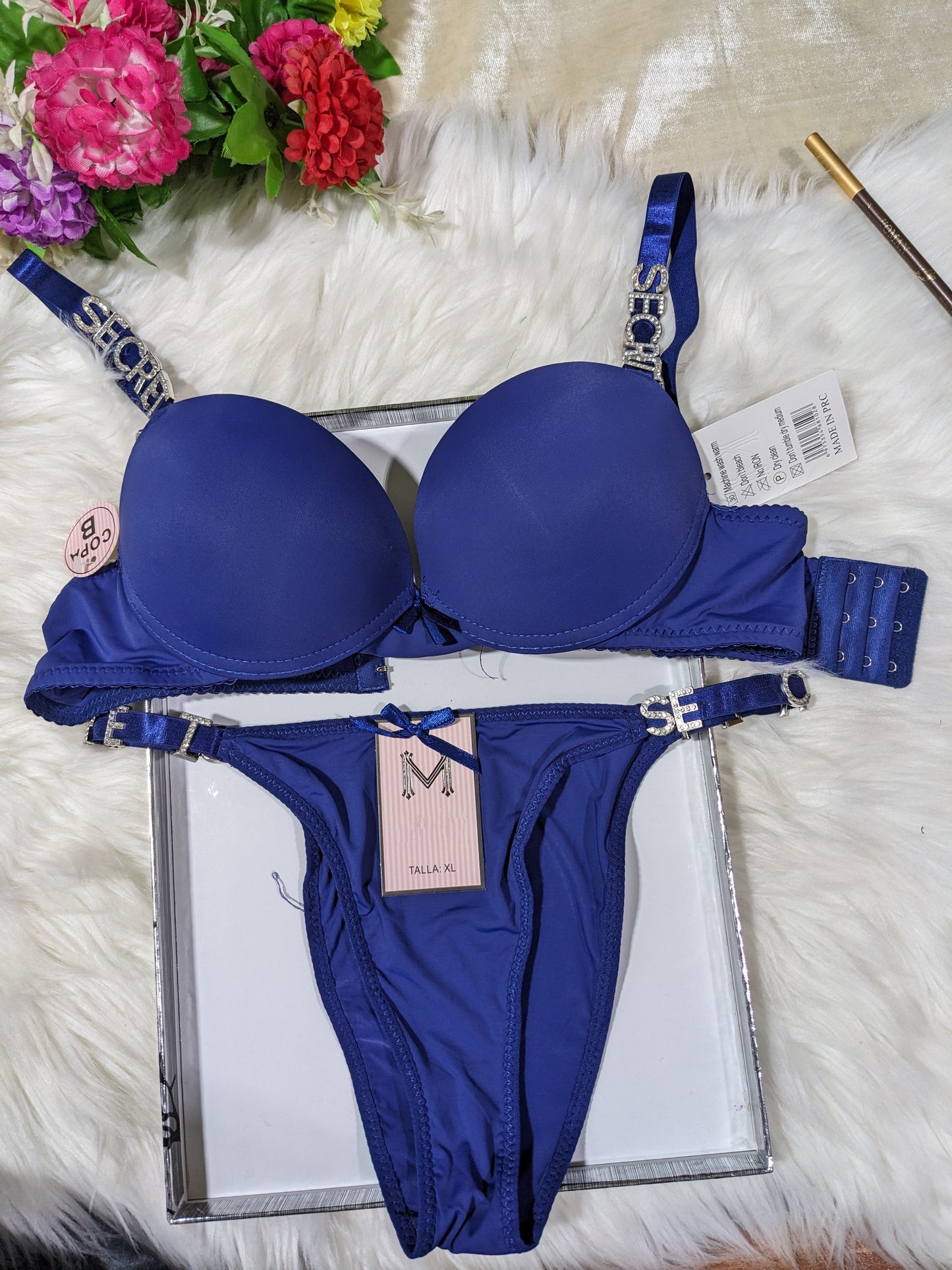 Single Padded Bra Penty Set with Fancy alphabets straps (SPBS 007)