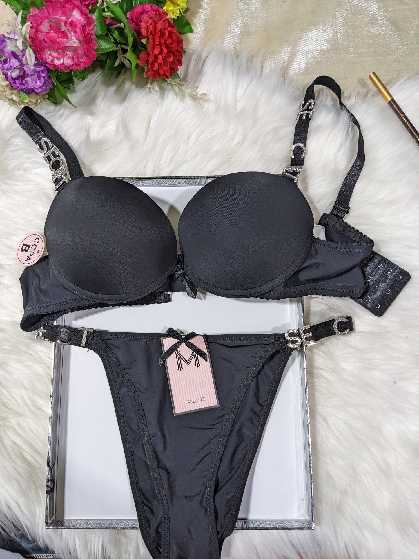 Single Padded Bra Penty Set with Fancy alphabets straps (SPBS 007)