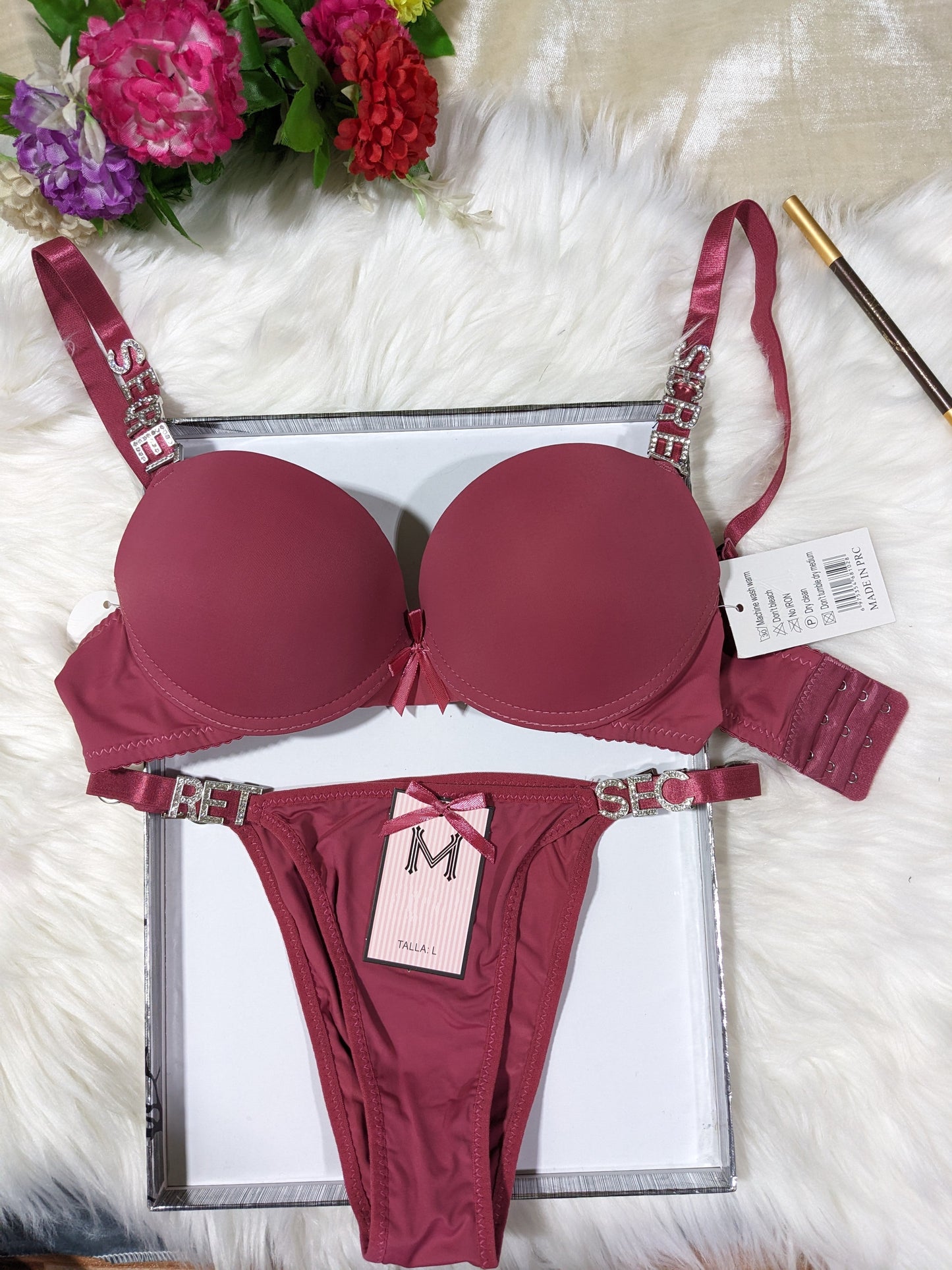 Single Padded Bra Penty Set with Fancy alphabets straps (SPBS 007)