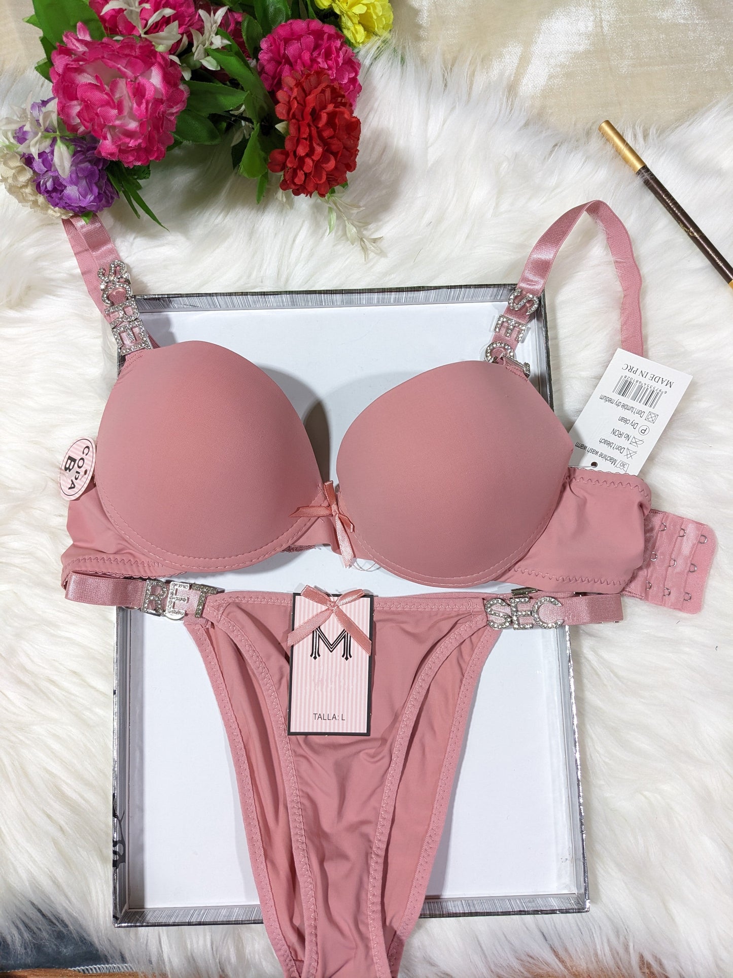 Single Padded Bra Penty Set with Fancy alphabets straps (SPBS 007)