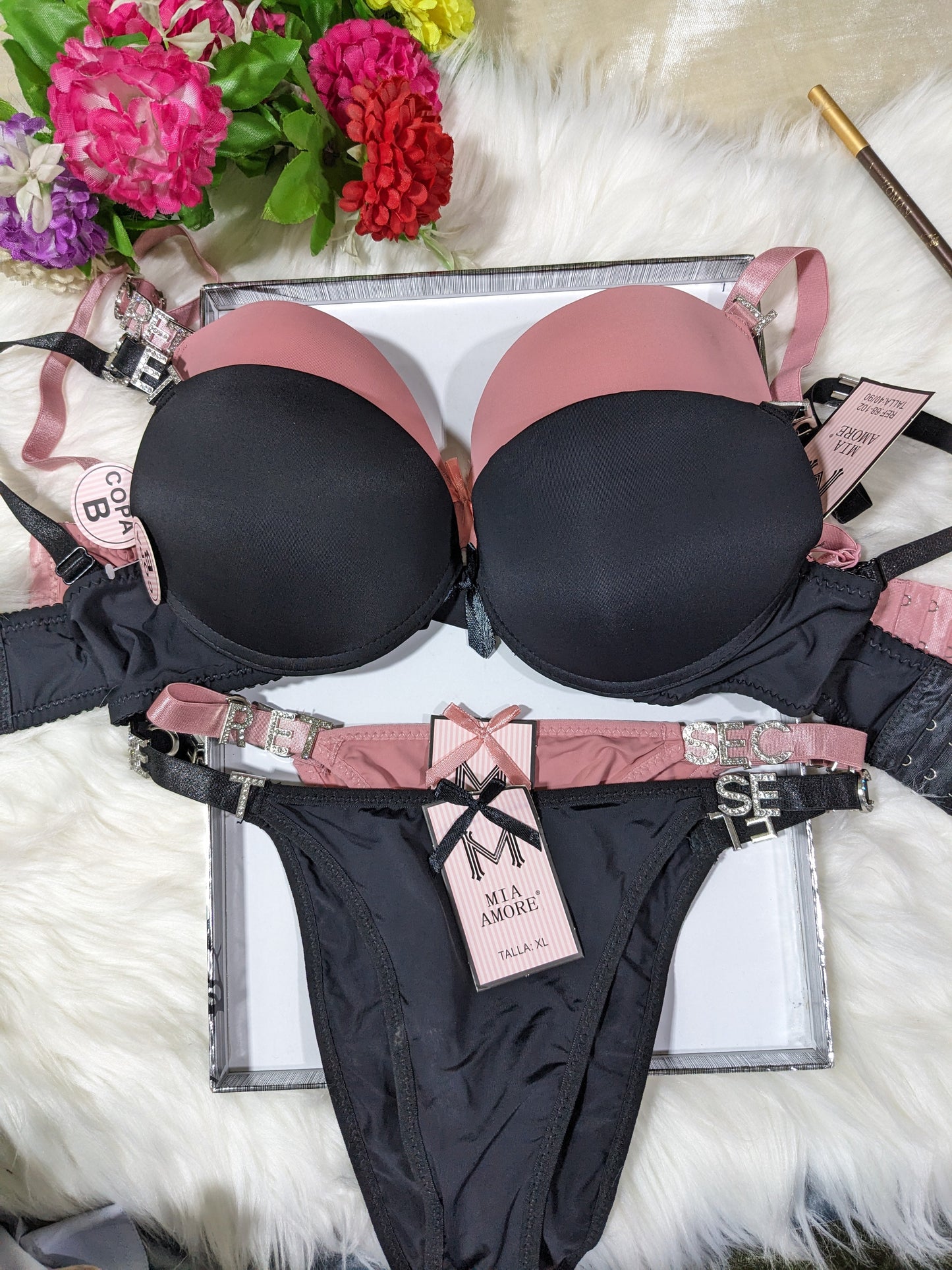 Single Padded Bra Penty Set with Fancy alphabets straps (SPBS 007)