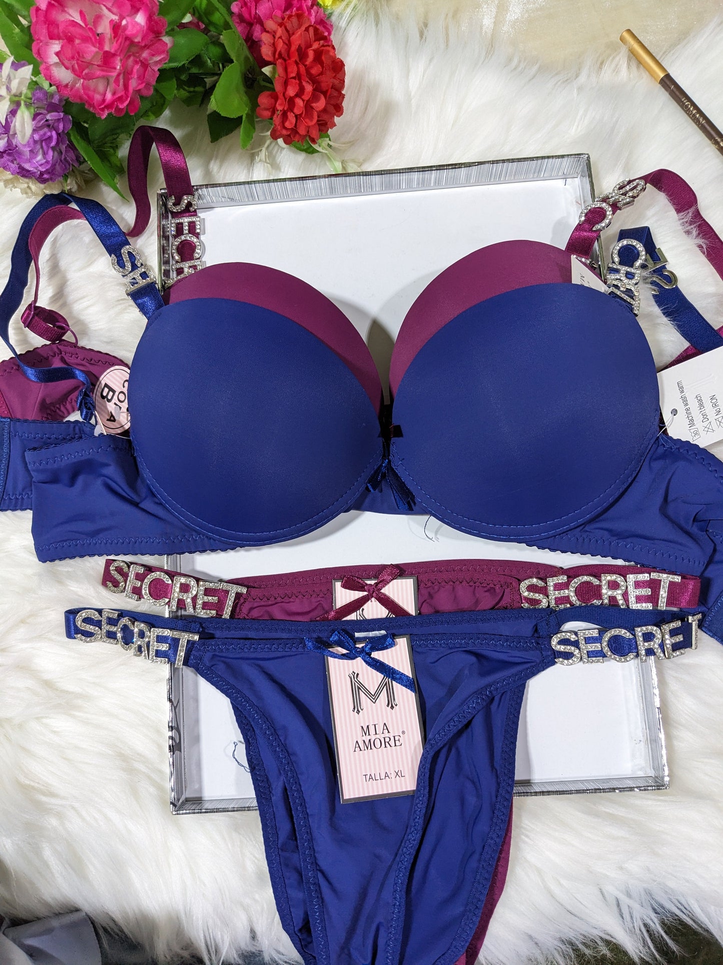 Single Padded Bra Penty Set with Fancy alphabets straps (SPBS 007)